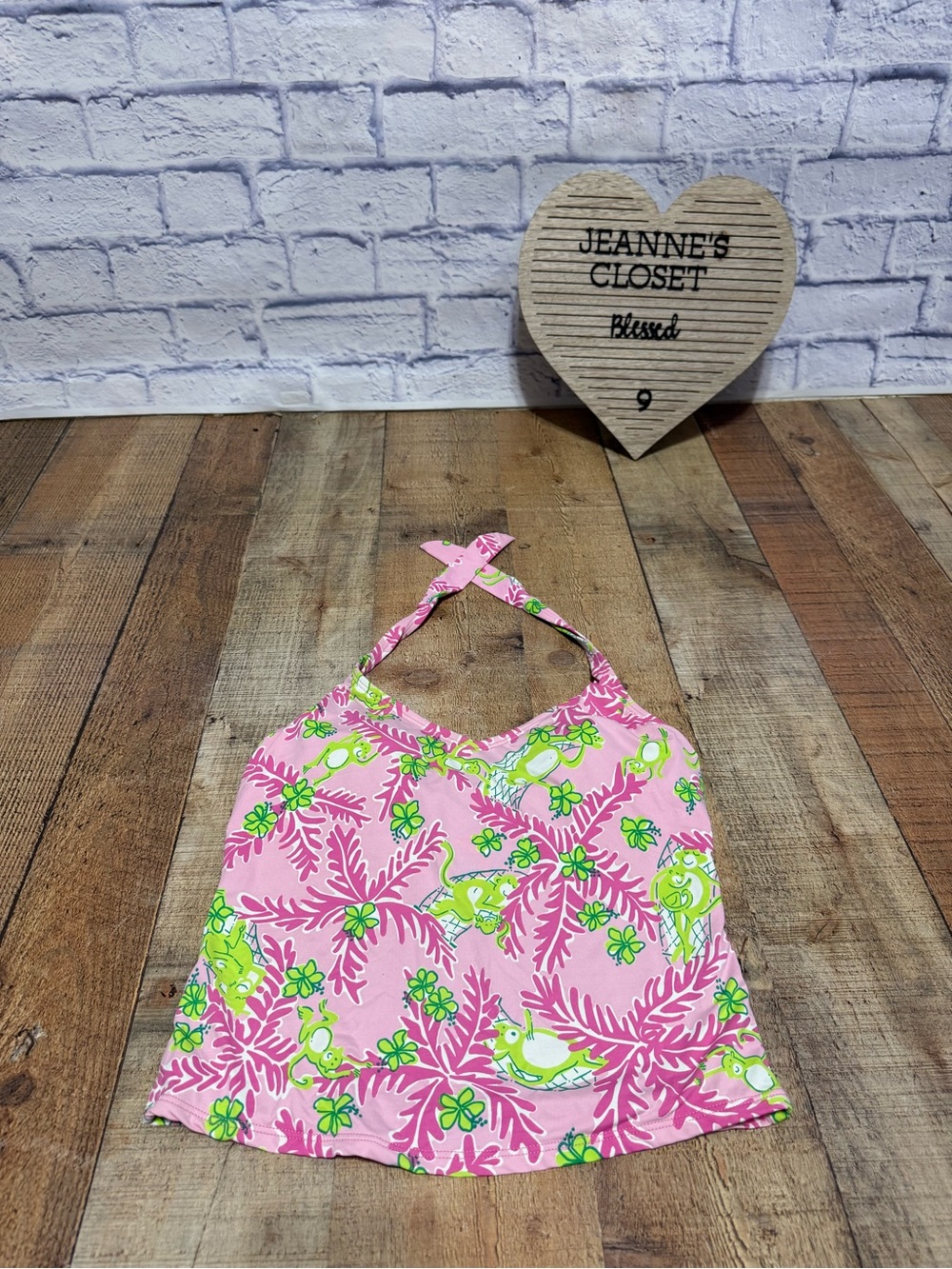 Vintage Lilly Pulitzer Tankini Swim Top Womens Size 4 Pink Green Monkey Print
P